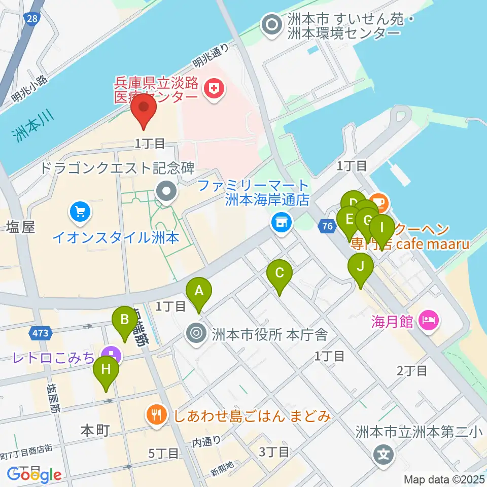 洲本市文化体育館周辺のホテル一覧地図