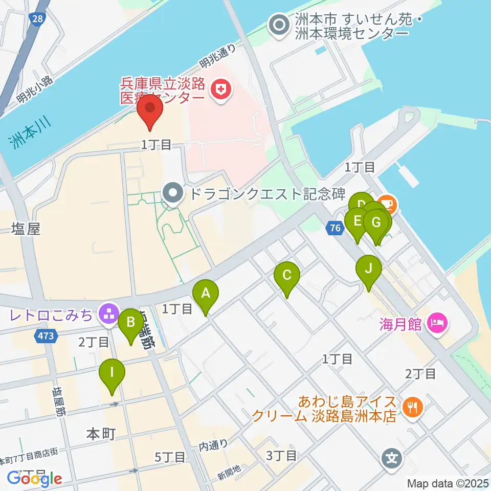 洲本市文化体育館周辺のホテル一覧地図