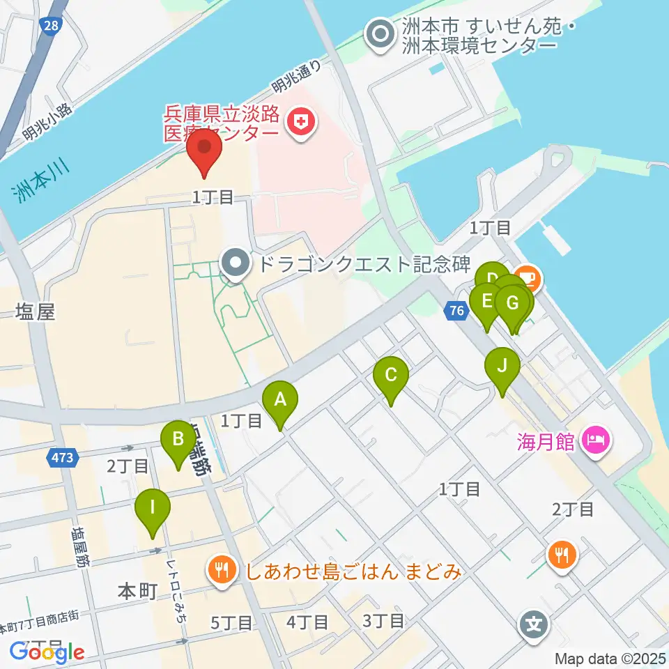 洲本市文化体育館周辺のホテル一覧地図