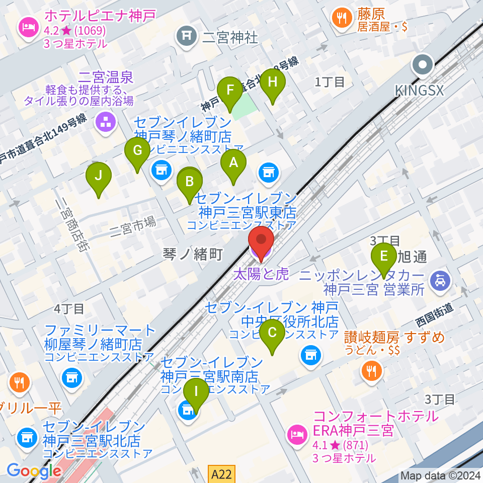 太陽と虎周辺のホテル一覧地図