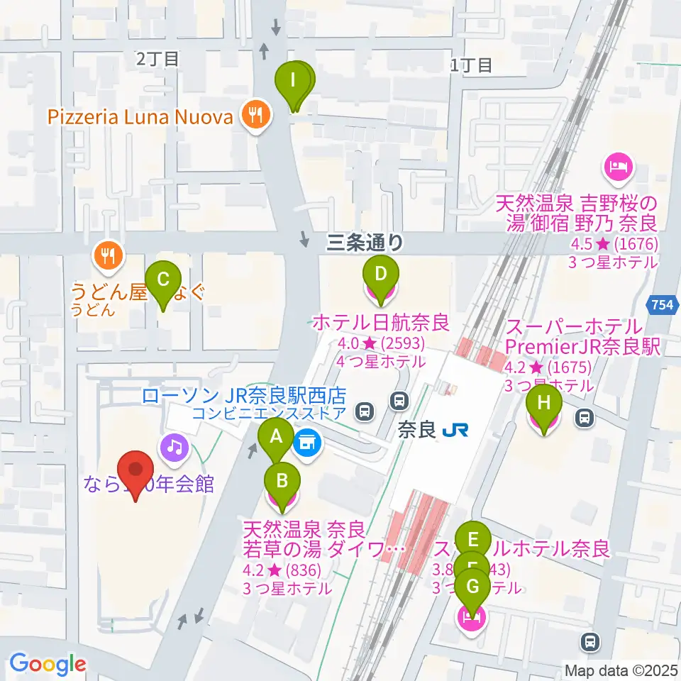なら100年会館周辺のホテル一覧地図