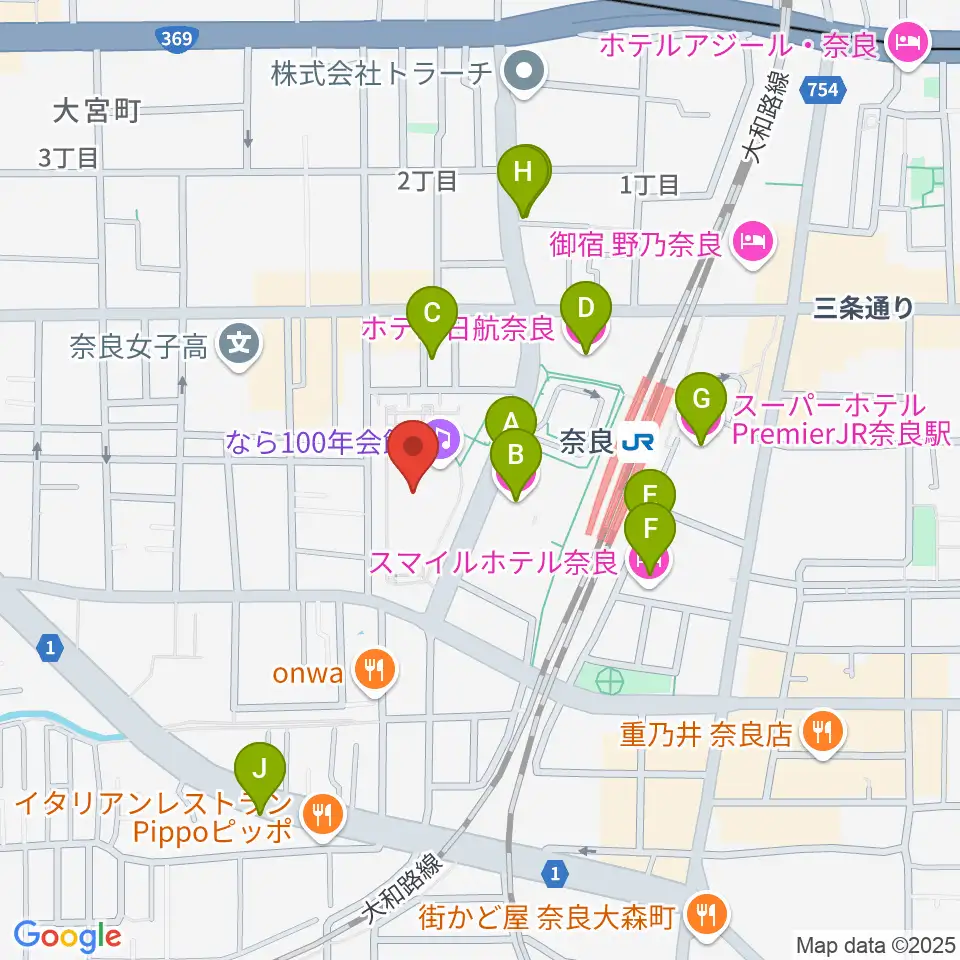 なら100年会館周辺のホテル一覧地図
