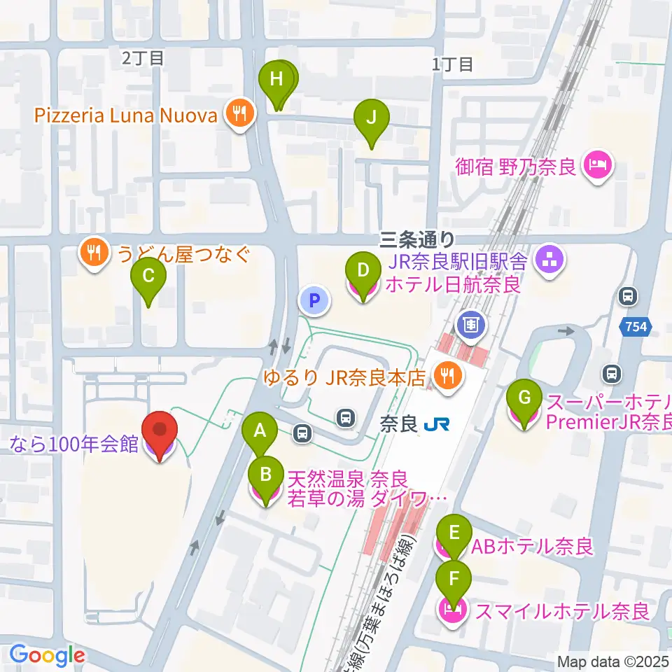 なら100年会館周辺のホテル一覧地図