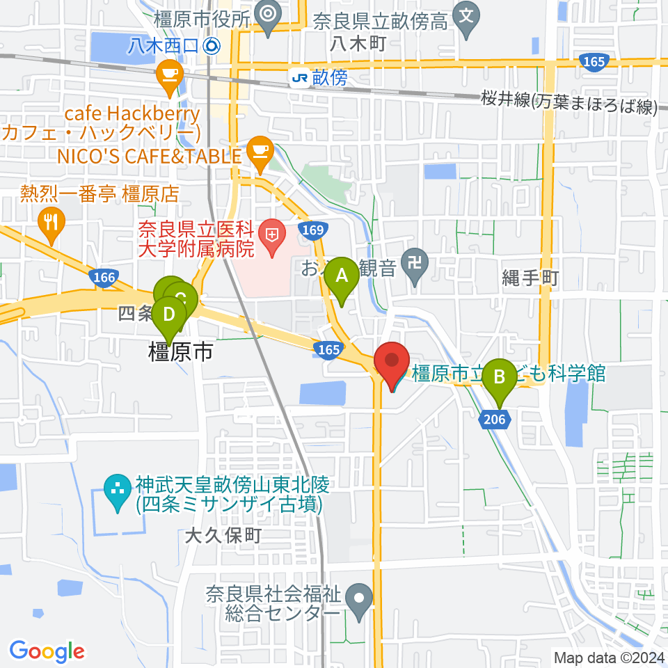 かしはら万葉ホール周辺のホテル一覧地図