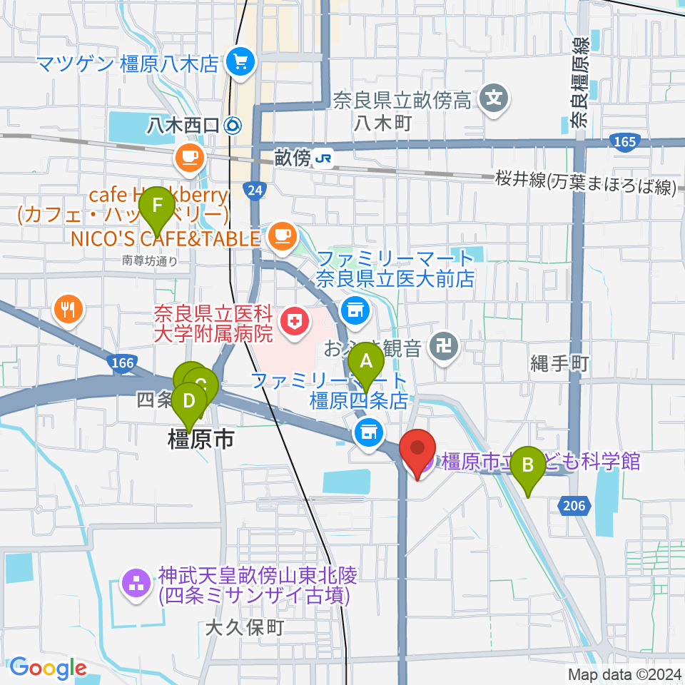 かしはら万葉ホール周辺のホテル一覧地図