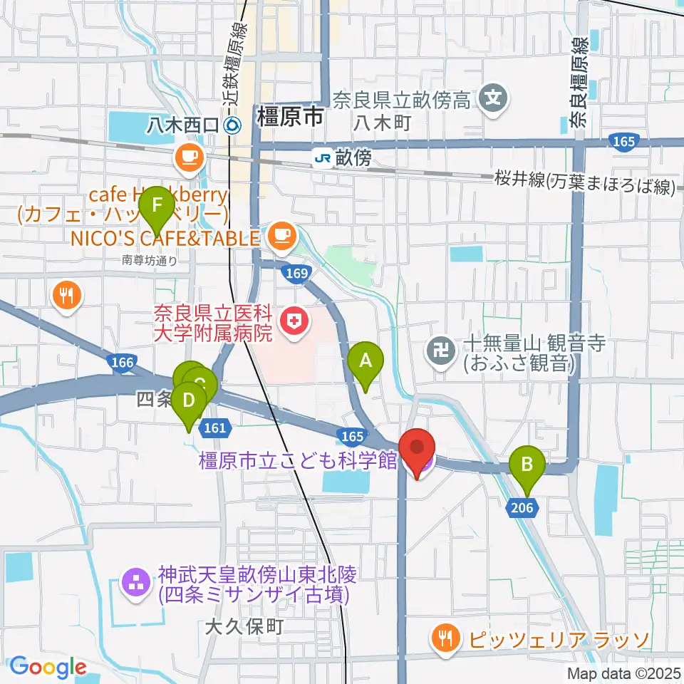 かしはら万葉ホール周辺のホテル一覧地図
