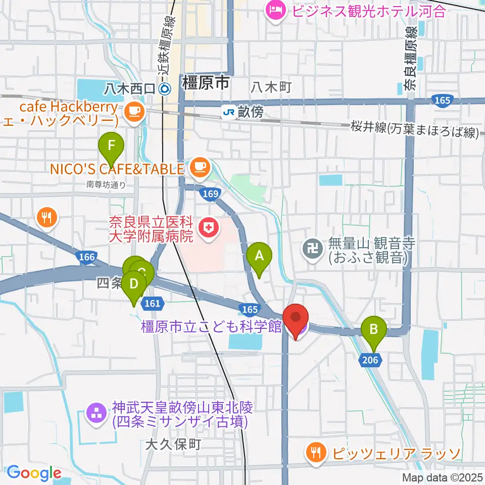 かしはら万葉ホール周辺のホテル一覧地図