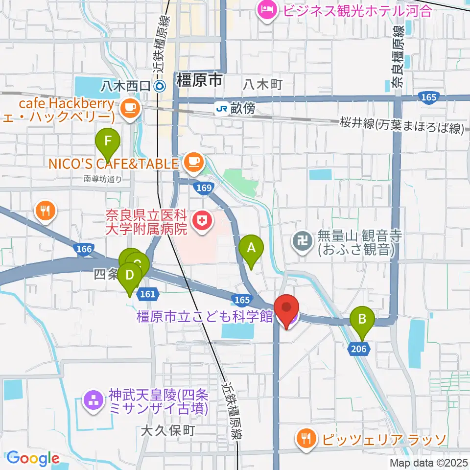 かしはら万葉ホール周辺のホテル一覧地図
