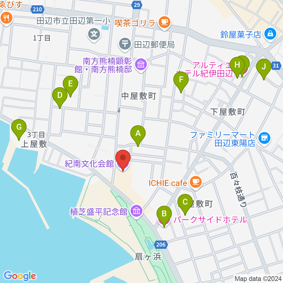 紀南文化会館周辺のホテル一覧地図