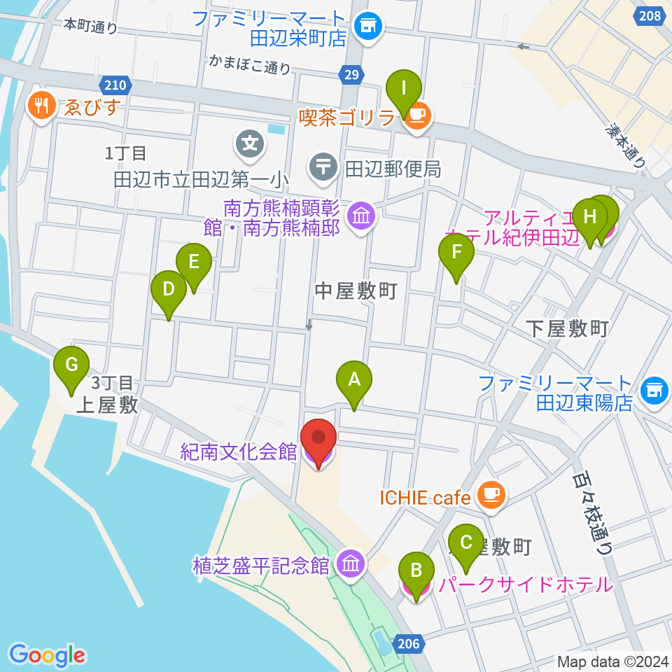 紀南文化会館周辺のホテル一覧地図