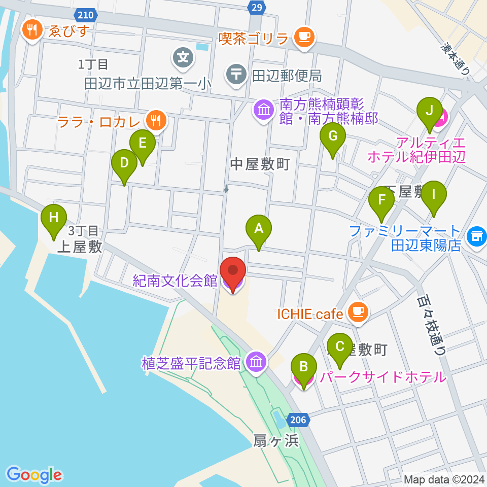 紀南文化会館周辺のホテル一覧地図