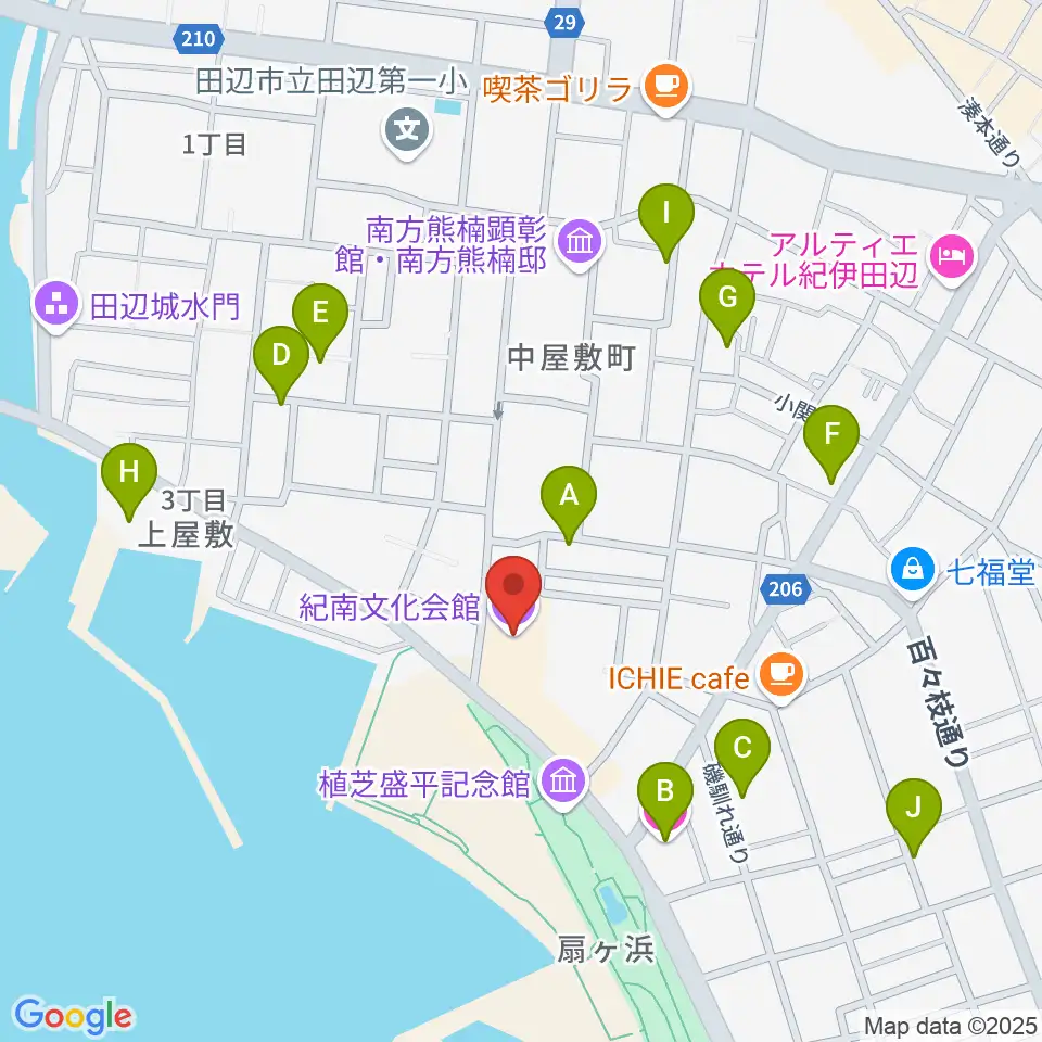 紀南文化会館周辺のホテル一覧地図