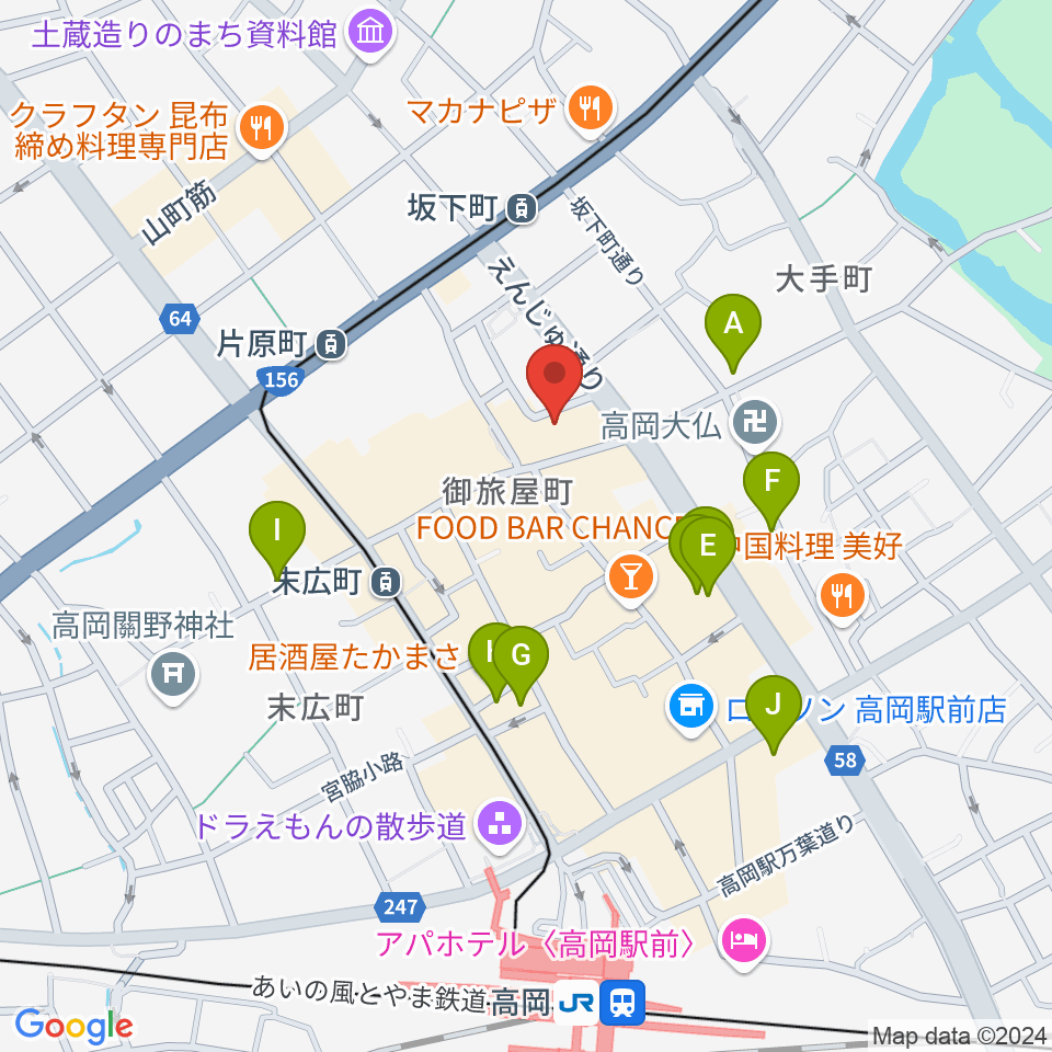 高岡クローバーホール周辺のホテル一覧地図