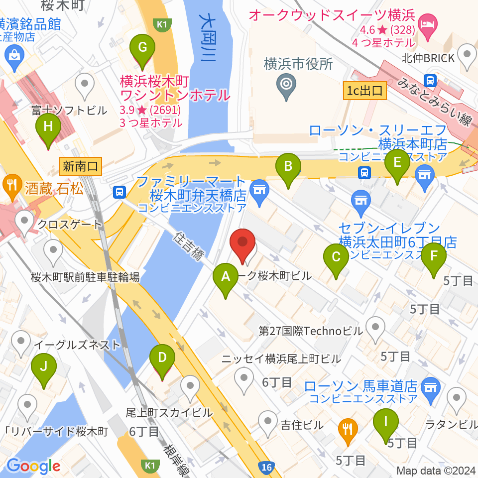 カワイ横浜周辺のホテル一覧地図