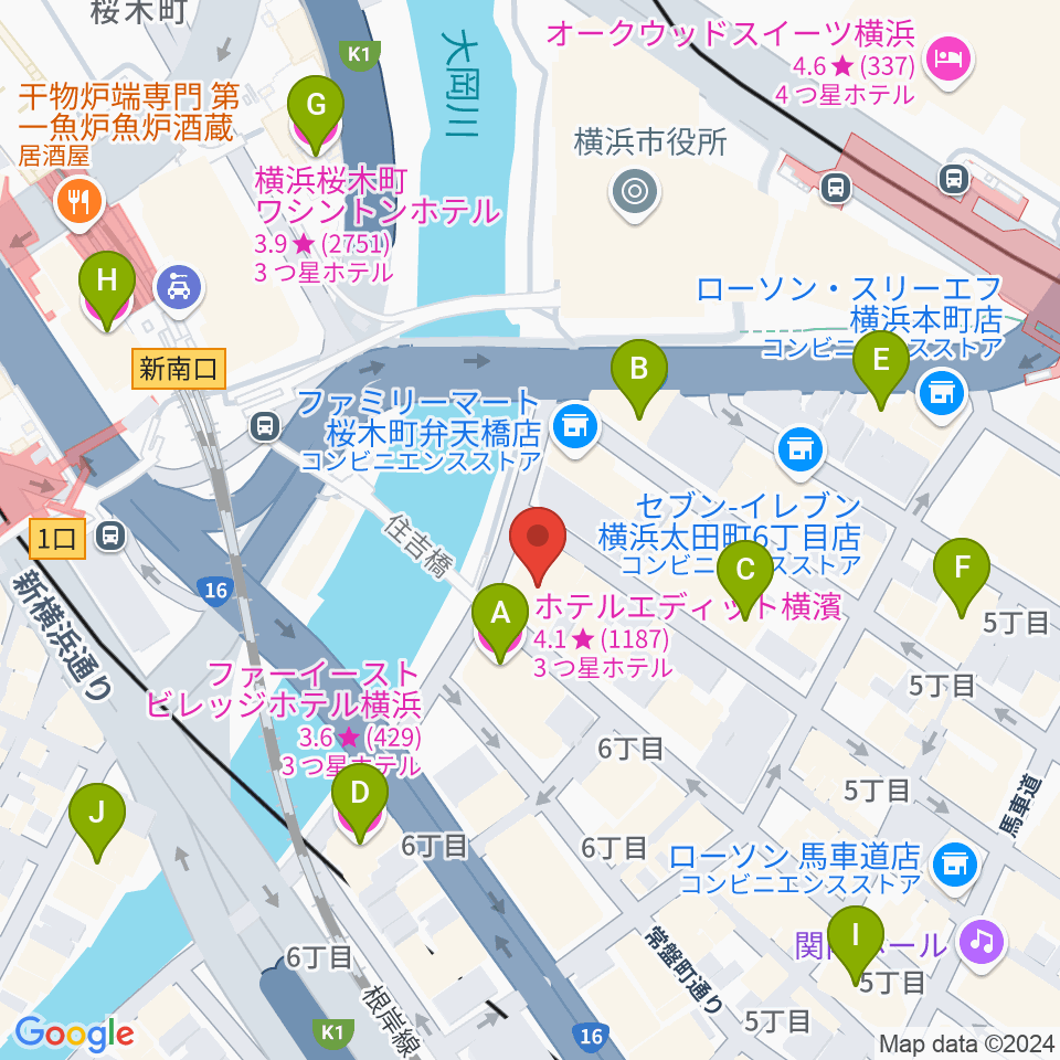 カワイ横浜周辺のホテル一覧地図