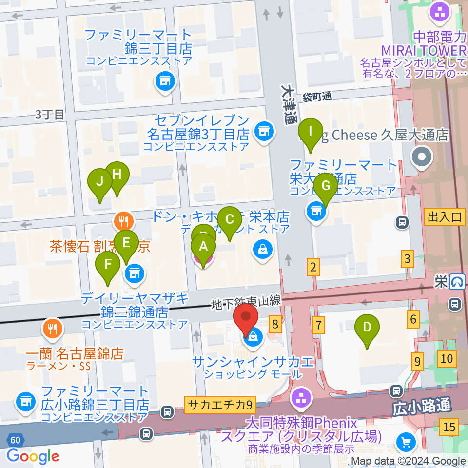 SKE48劇場周辺のホテル一覧地図