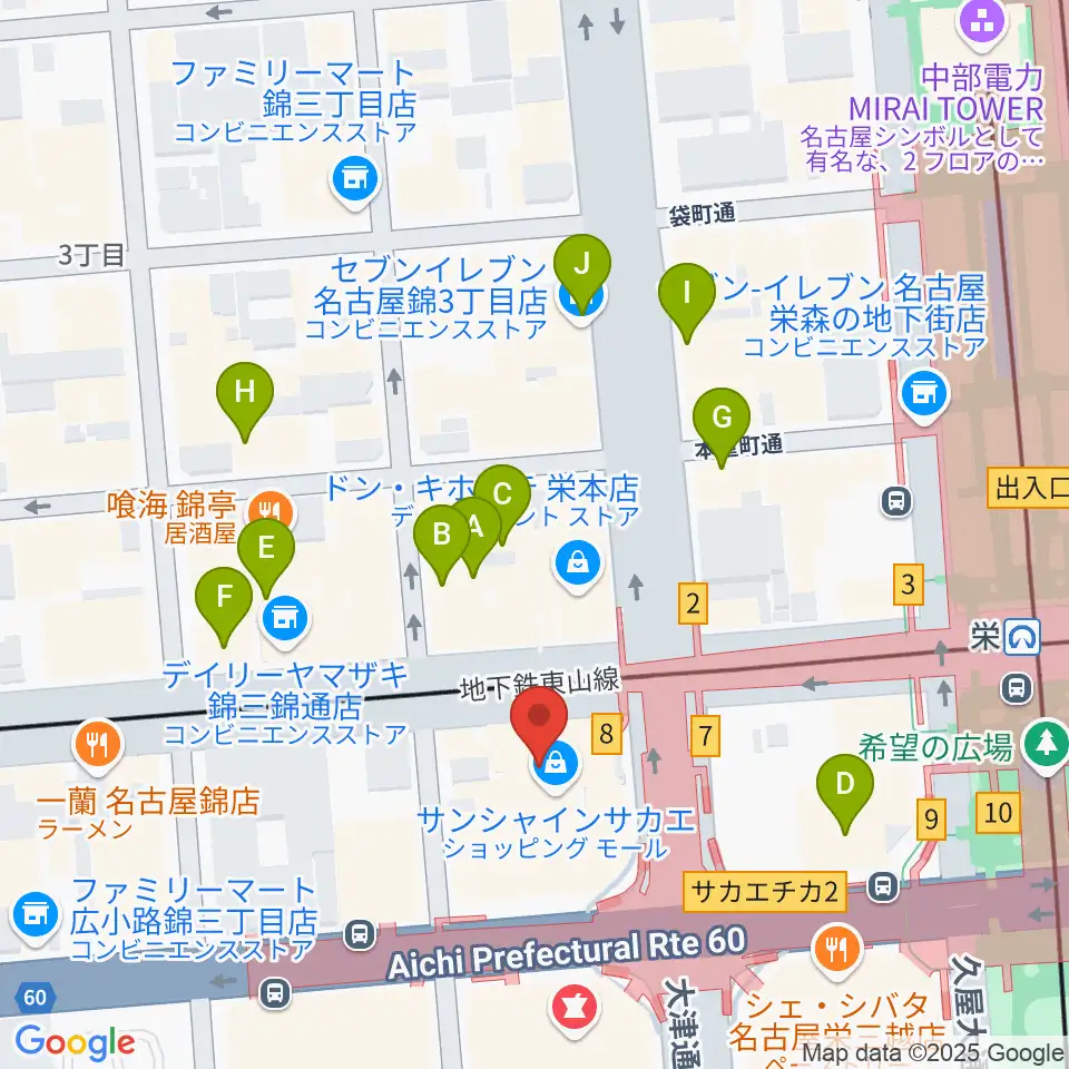 SKE48劇場周辺のホテル一覧地図