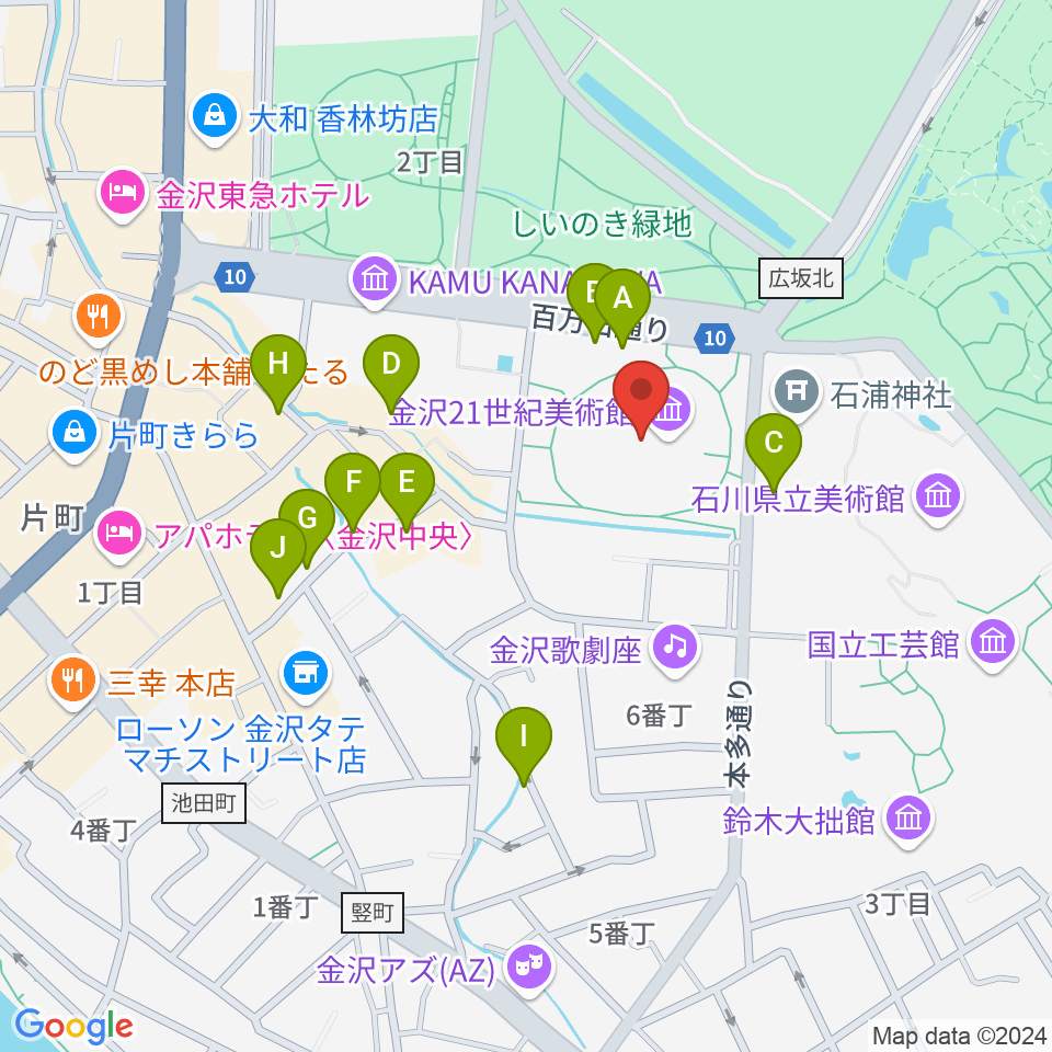 金沢21世紀美術館周辺のホテル一覧地図