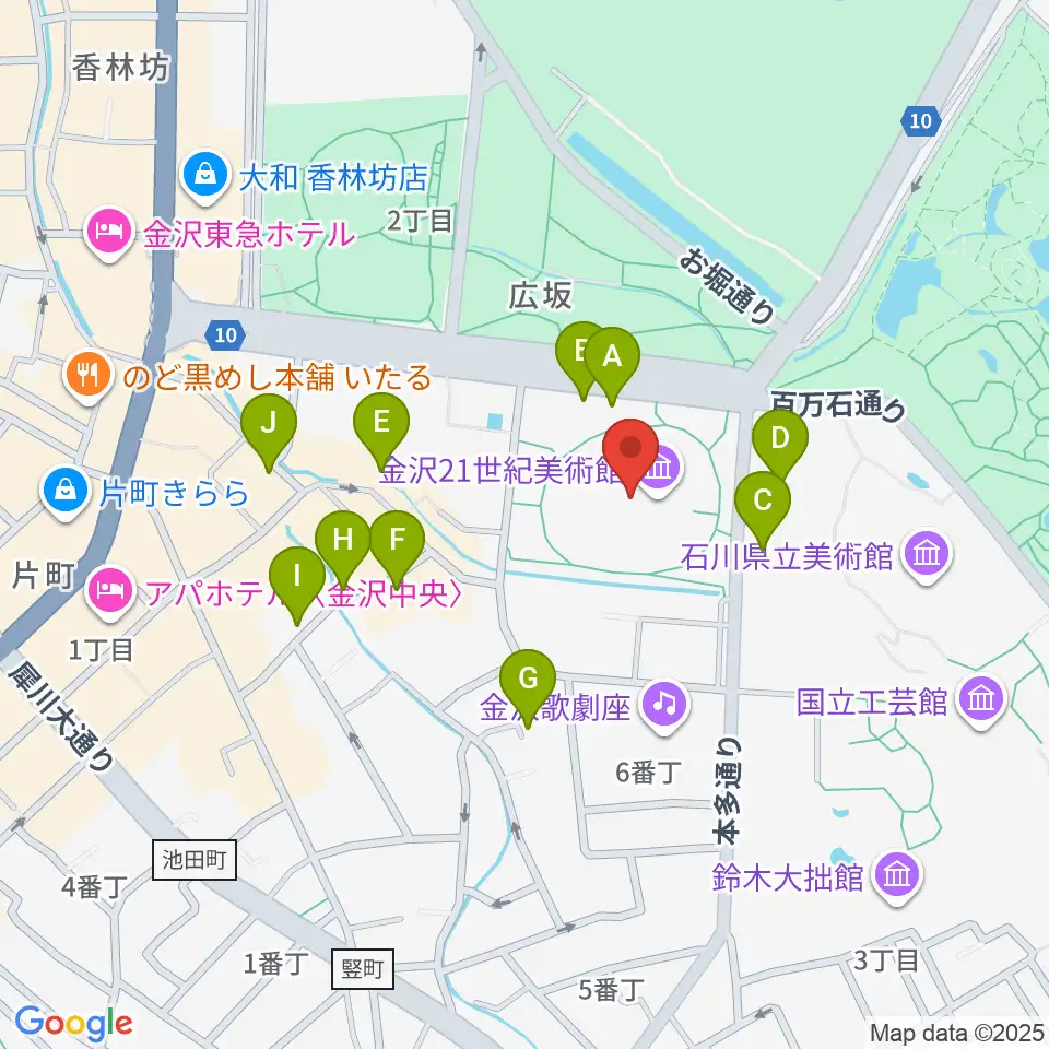 金沢21世紀美術館周辺のホテル一覧地図