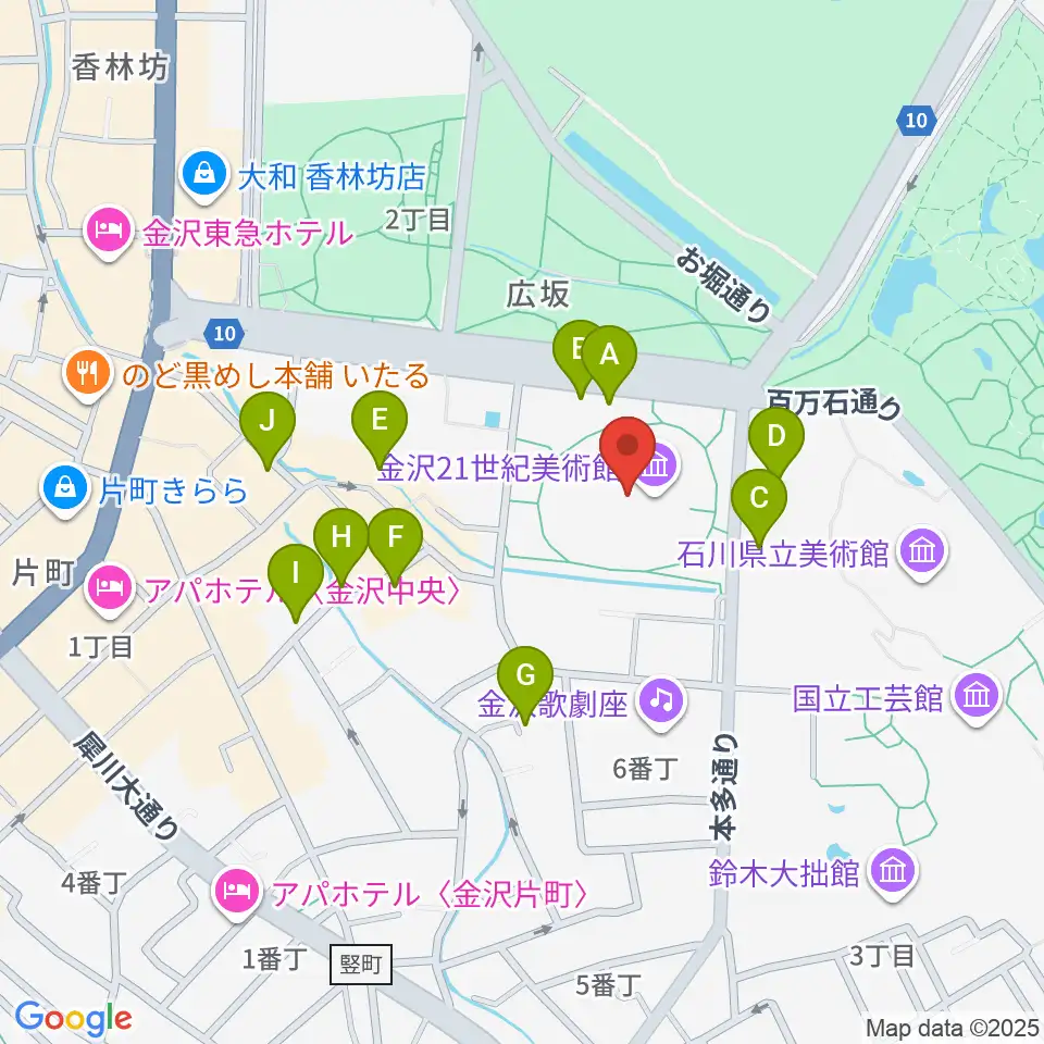 金沢21世紀美術館周辺のホテル一覧地図