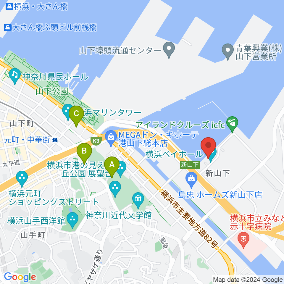 横浜ベイホール周辺のホテル一覧地図