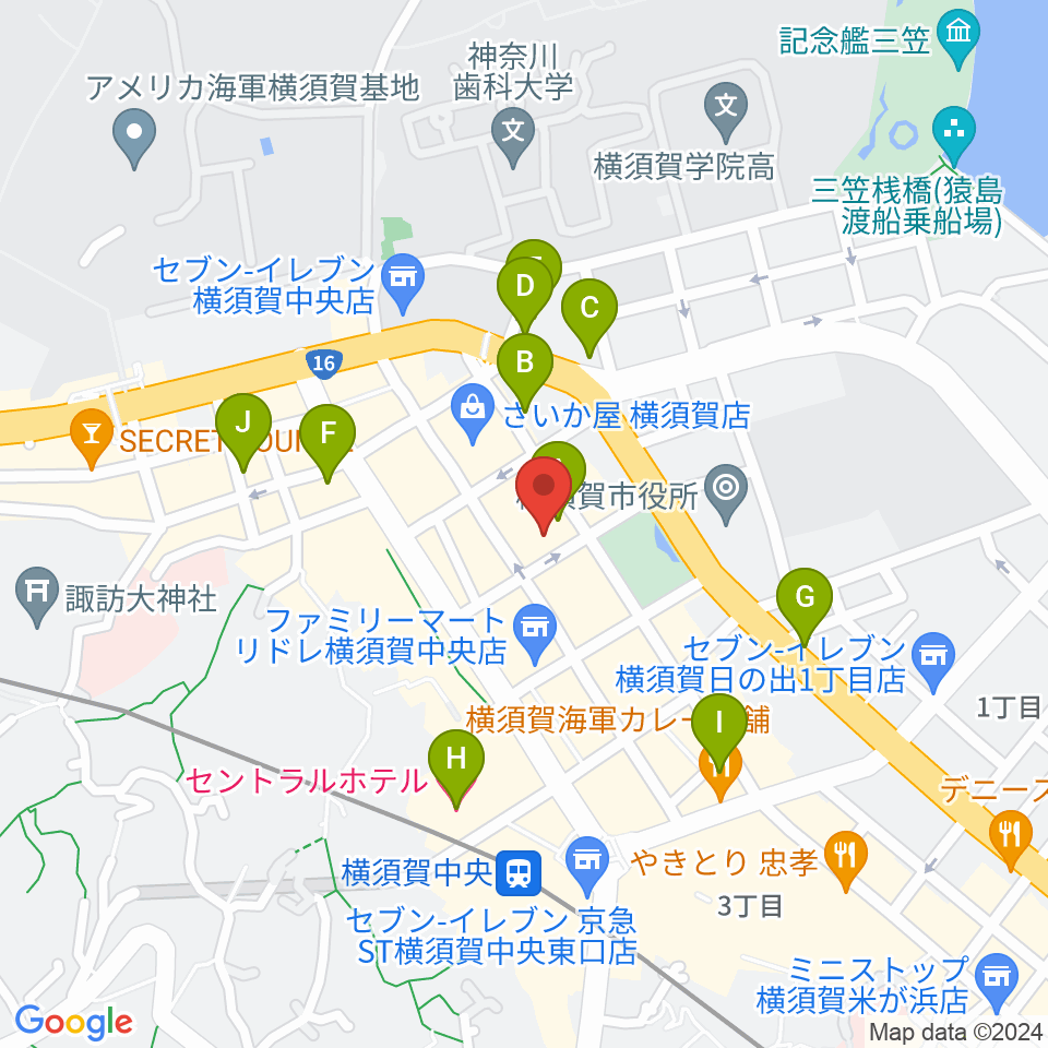 横須賀ヤンガーザンイエスタディ周辺のホテル一覧地図
