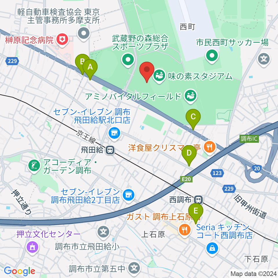 味の素スタジアム周辺のホテル一覧地図