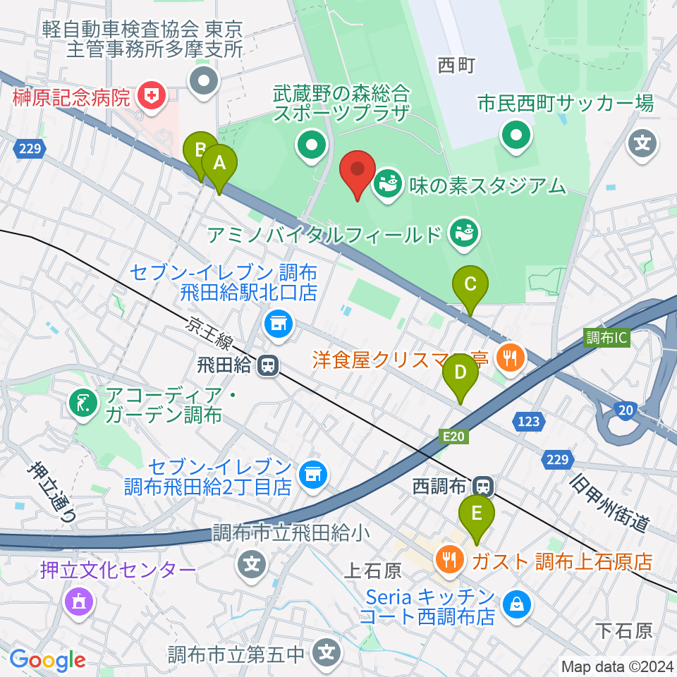 味の素スタジアム周辺のホテル一覧地図