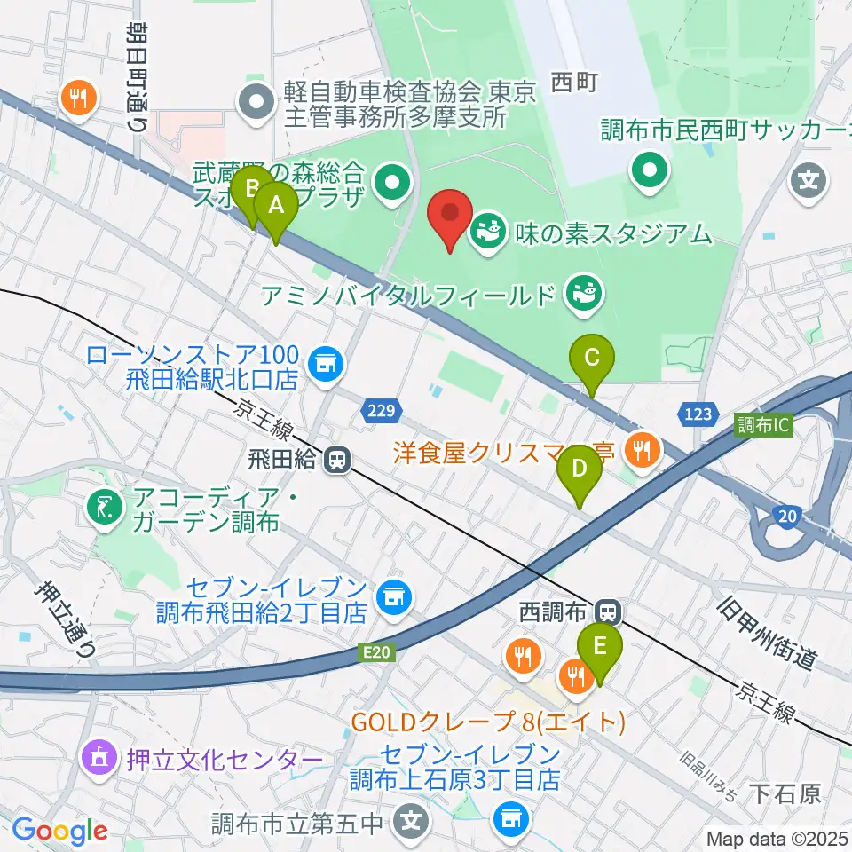 味の素スタジアム周辺のホテル一覧地図
