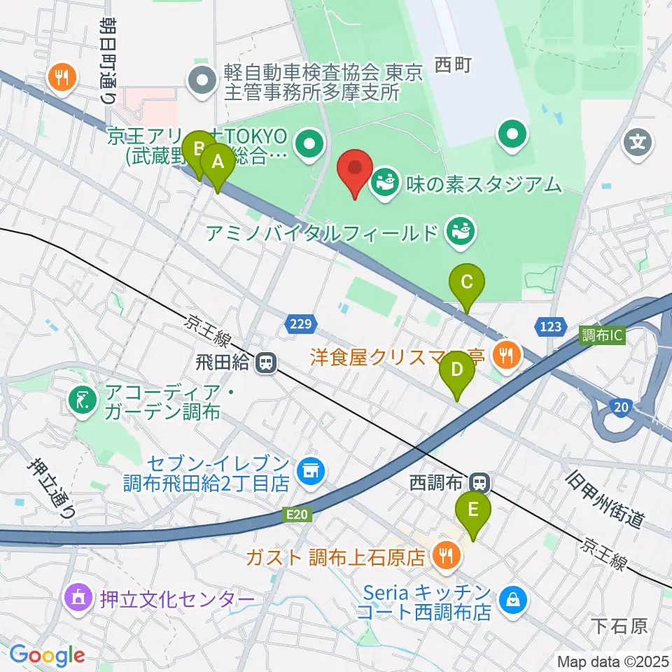 味の素スタジアム周辺のホテル一覧地図