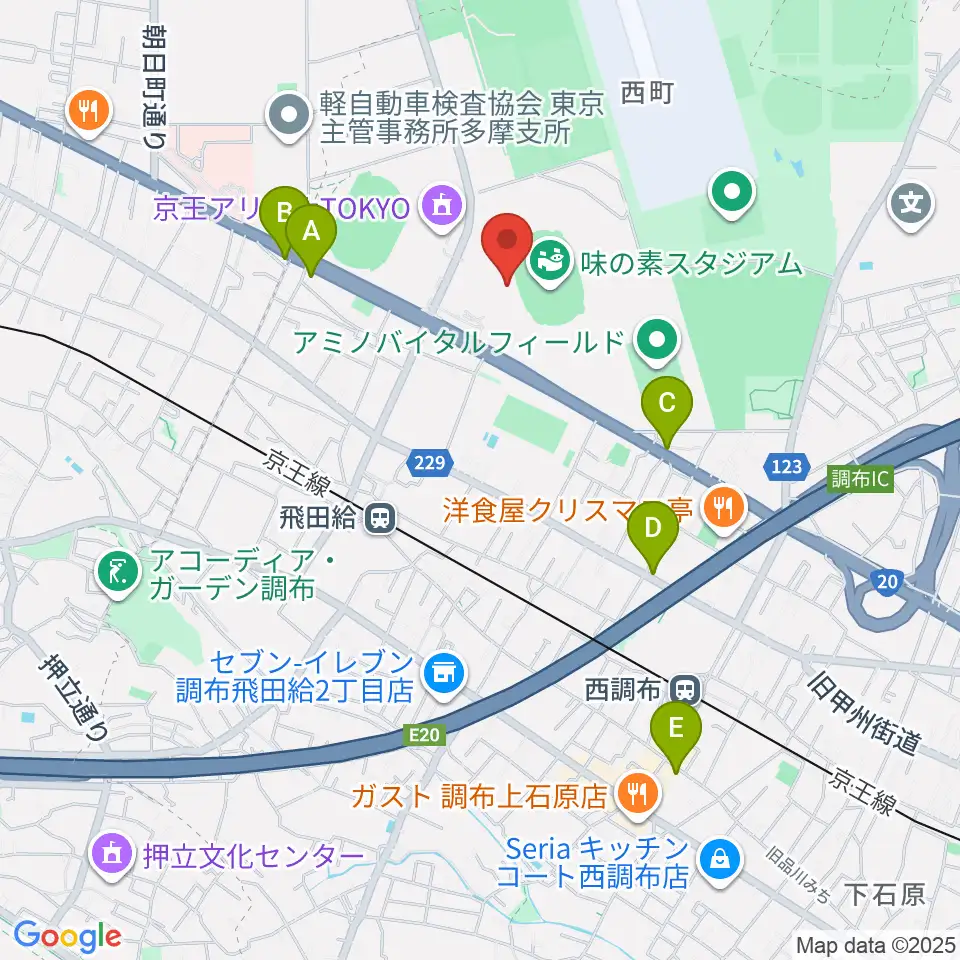 味の素スタジアム周辺のホテル一覧地図