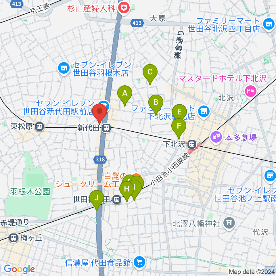 新代田FEVER周辺のホテル一覧地図