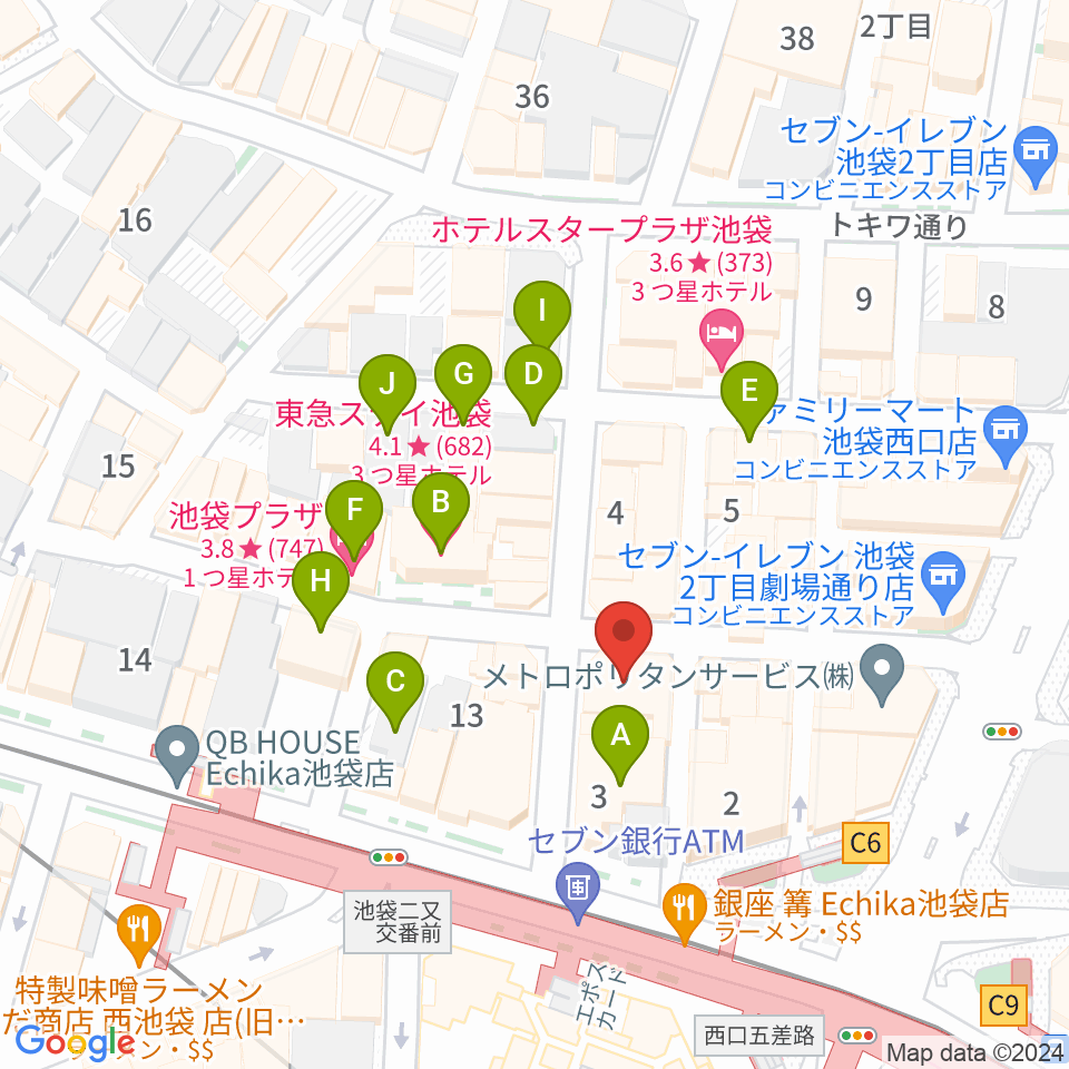 池袋BlackHole周辺のホテル一覧地図