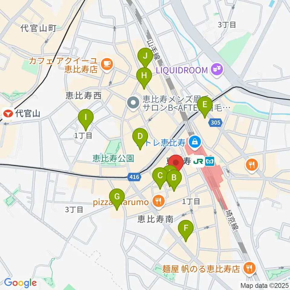 恵比寿JAN KEN PON周辺のホテル一覧地図