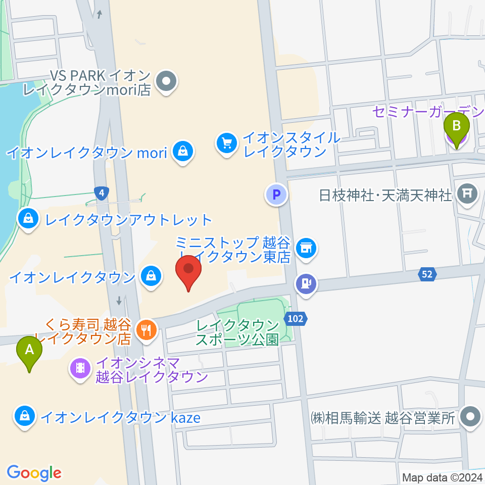 島村楽器 イオンレイクタウン店周辺のホテル一覧地図