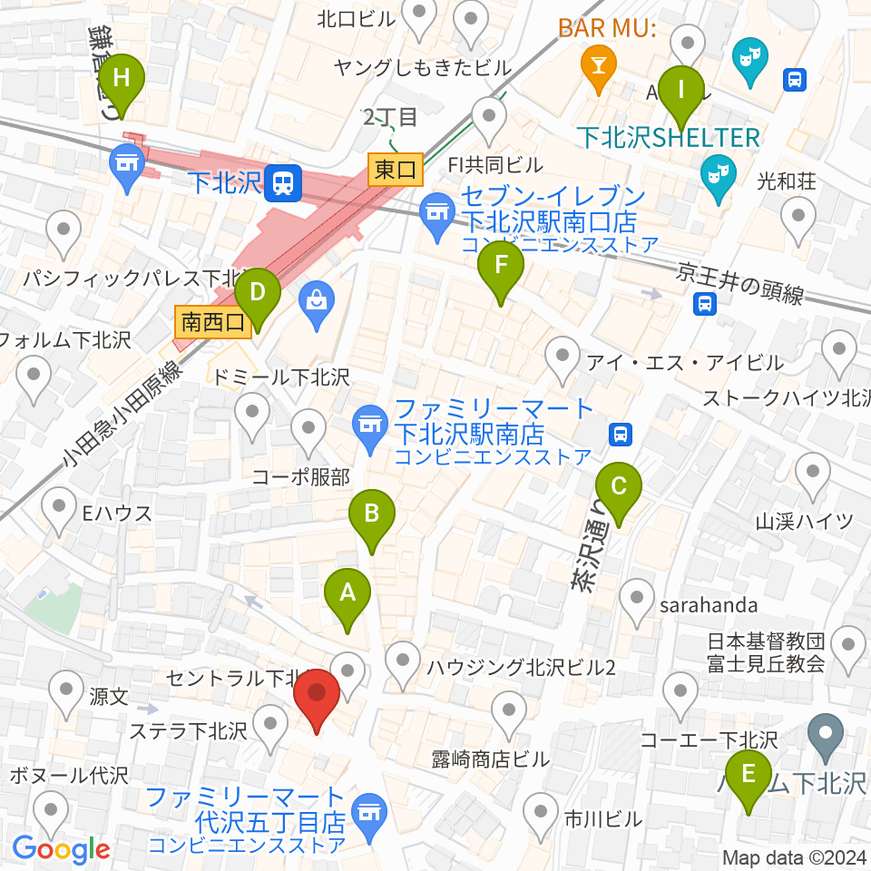 下北沢lete周辺のホテル一覧地図