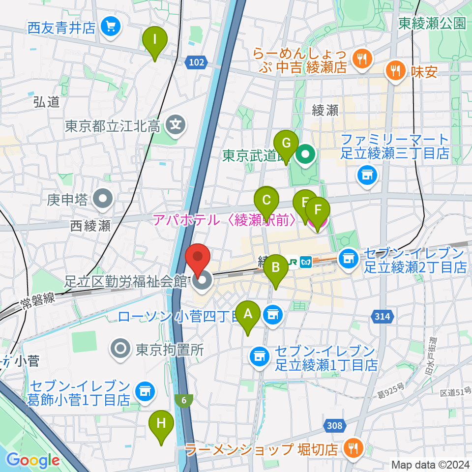 綾瀬CHESS周辺のホテル一覧地図