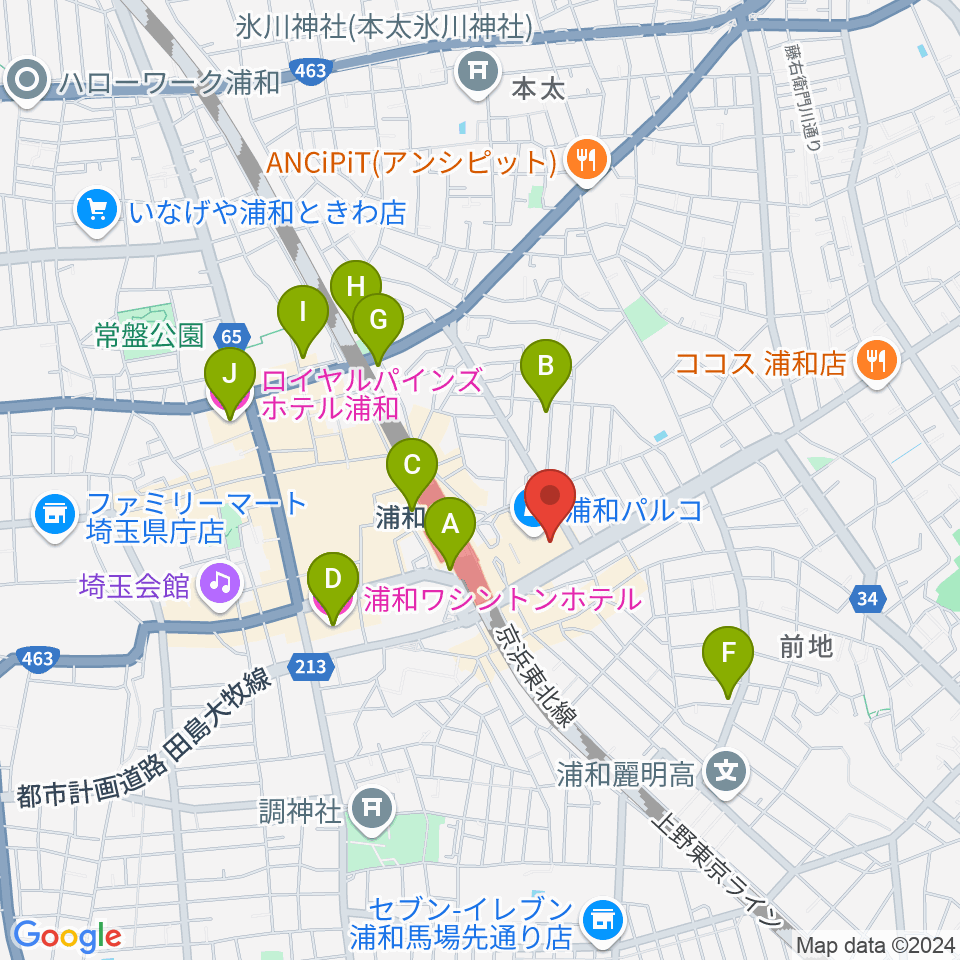 島村楽器 浦和パルコ店周辺のホテル一覧地図