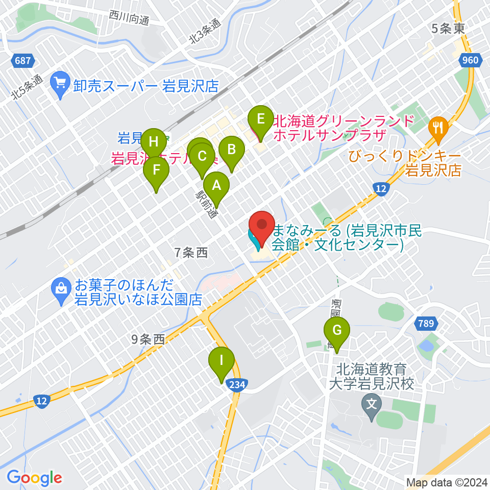 まなみーる 岩見沢市民会館・文化センター周辺のホテル一覧地図