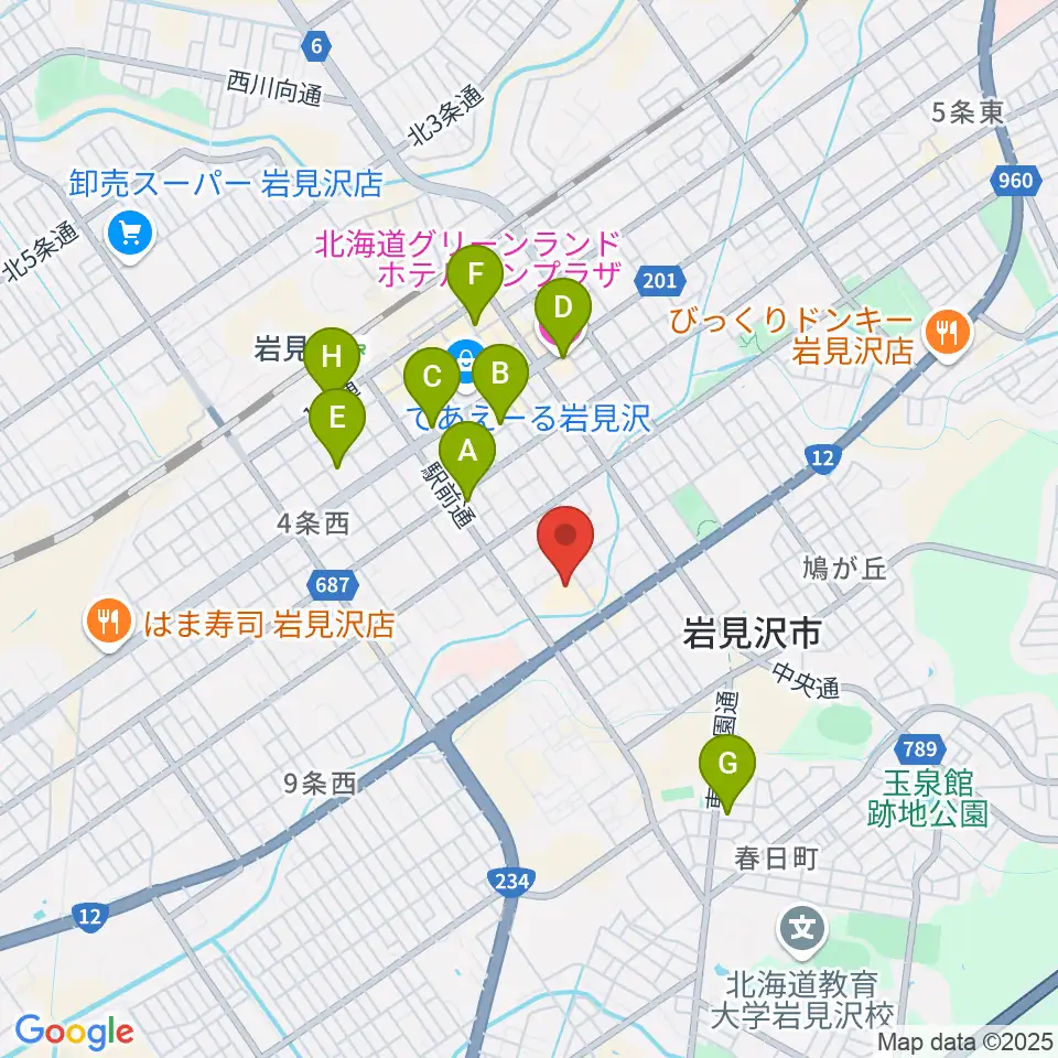まなみーる 岩見沢市民会館・文化センター周辺のホテル一覧地図