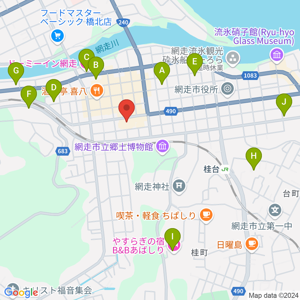 網走市民会館周辺のホテル一覧地図