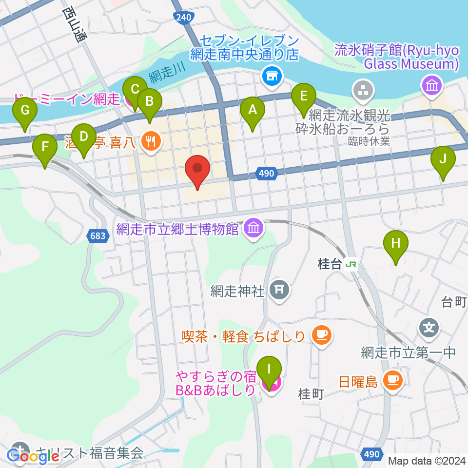 網走市民会館周辺のホテル一覧地図