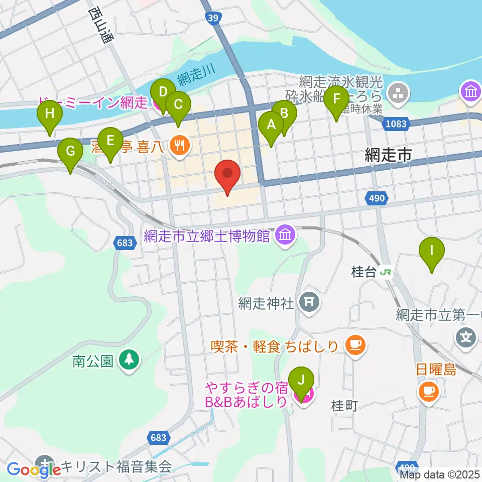 網走市民会館周辺のホテル一覧地図