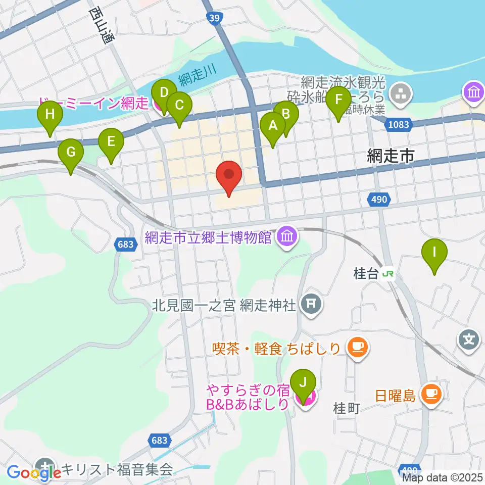 網走市民会館周辺のホテル一覧地図