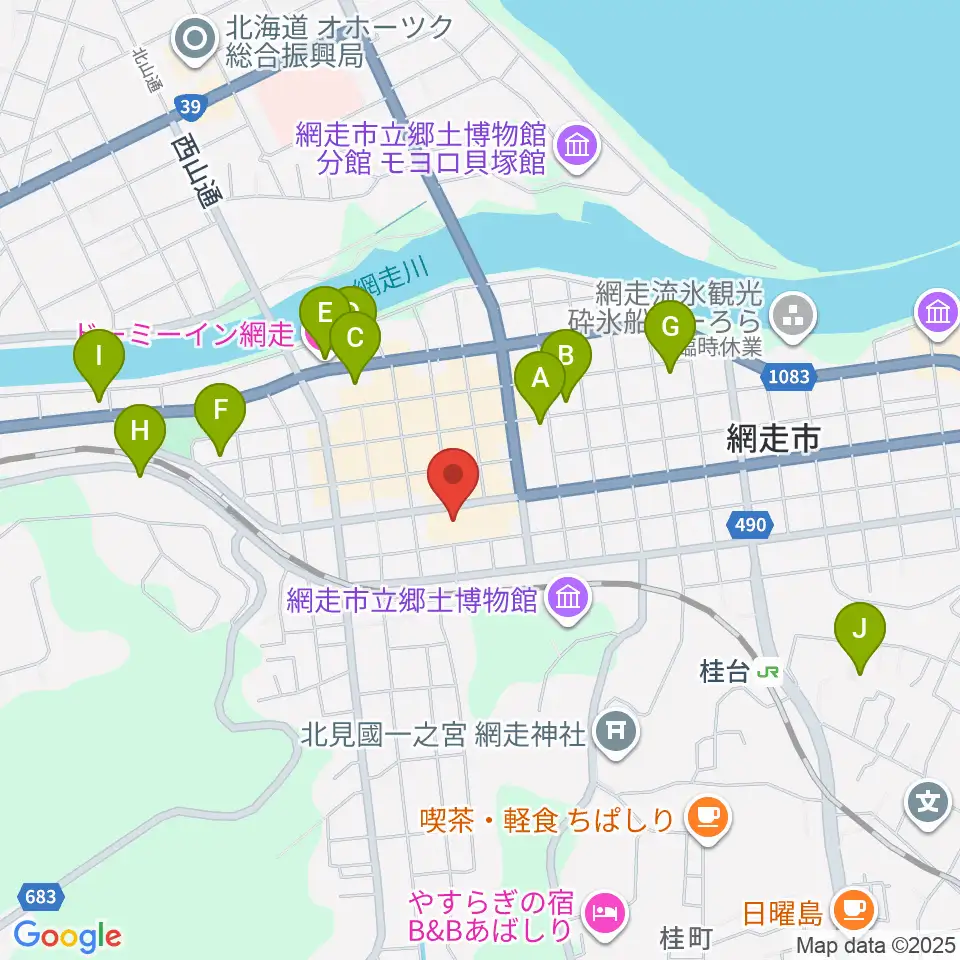 網走市民会館周辺のホテル一覧地図