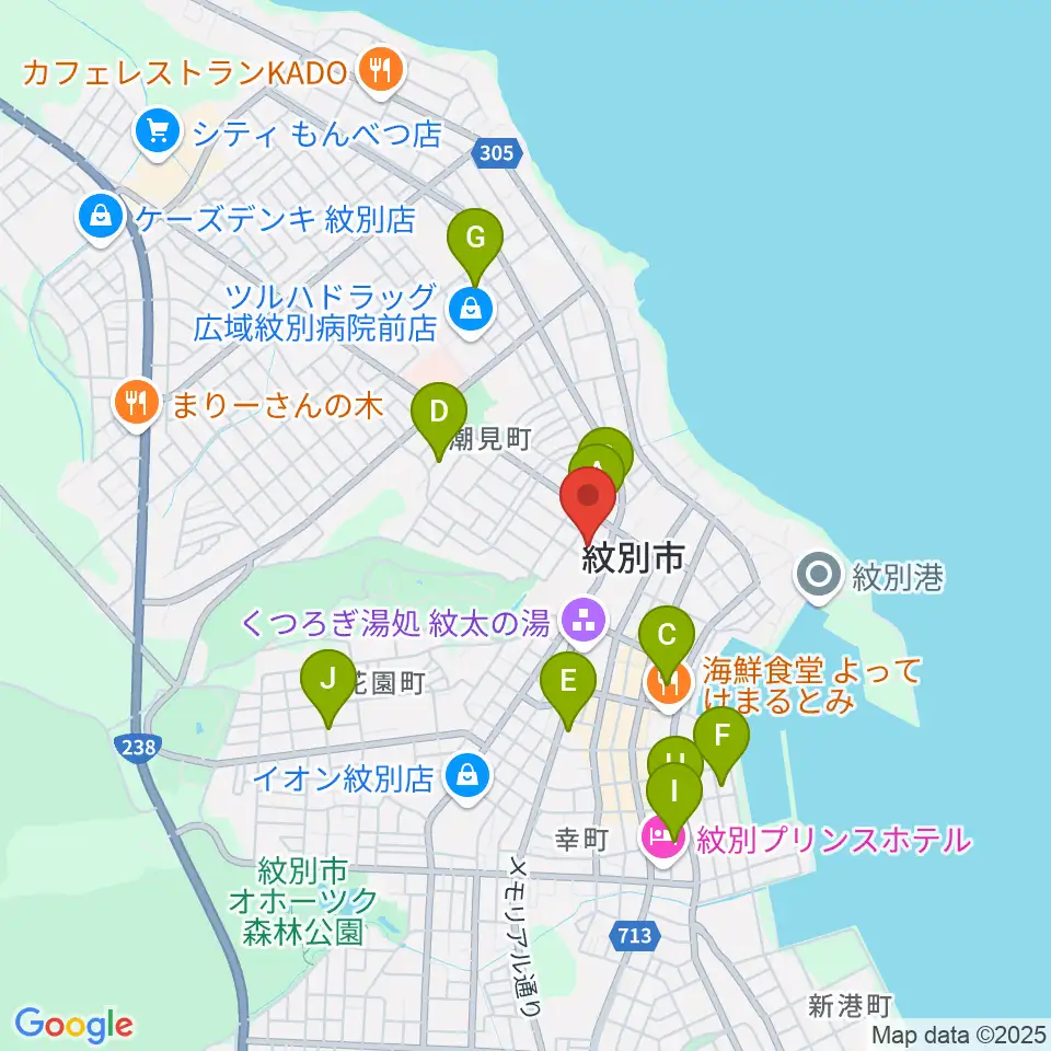 紋別市民会館周辺のホテル一覧地図