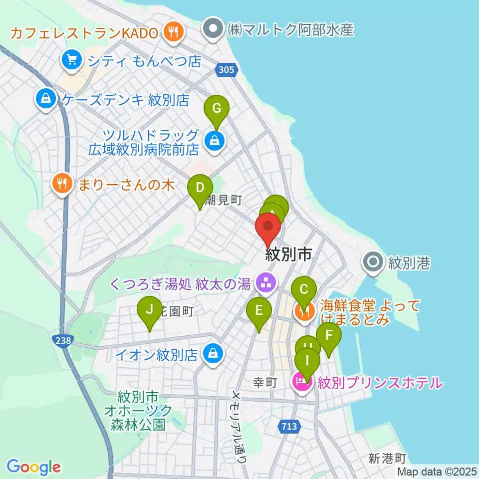 紋別市民会館周辺のホテル一覧地図