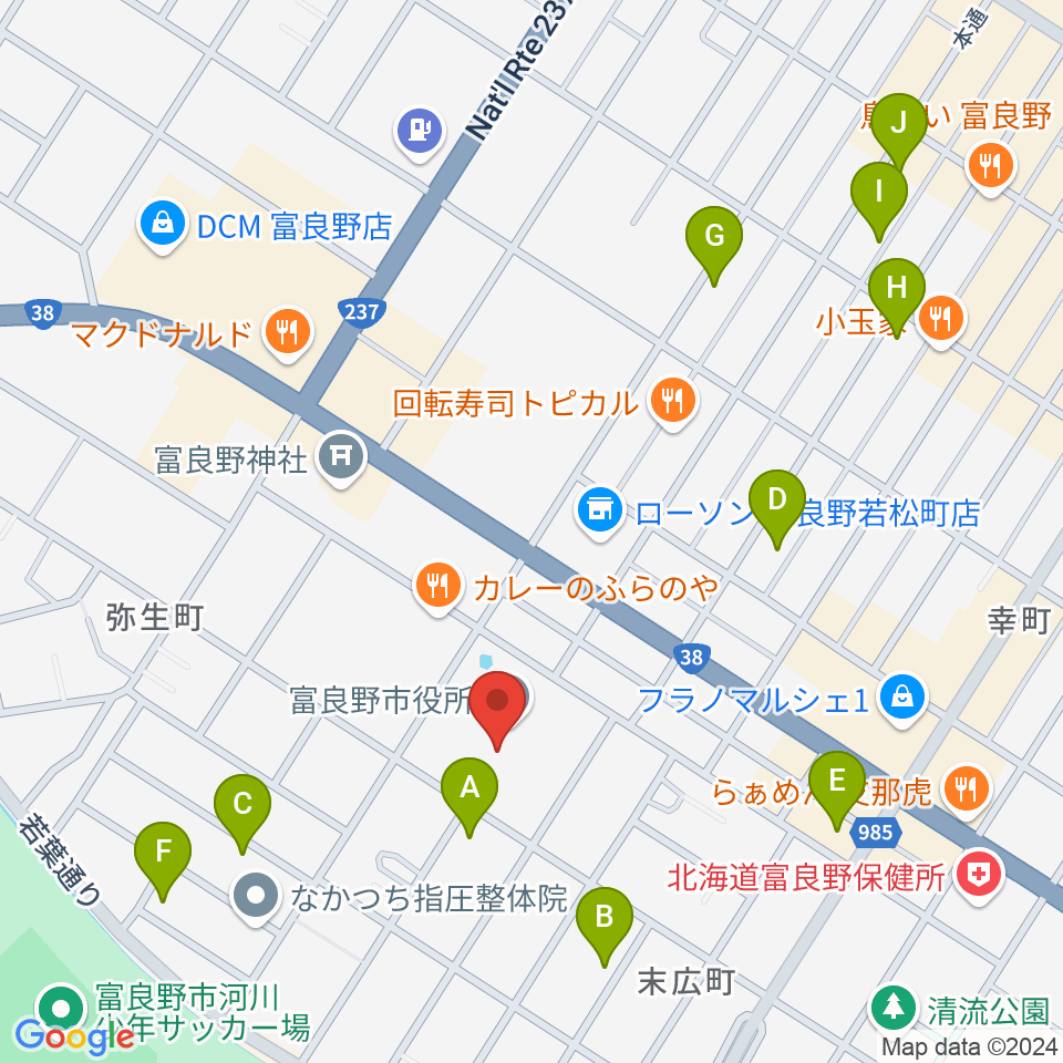 富良野文化会館サンエーホール周辺のホテル一覧地図