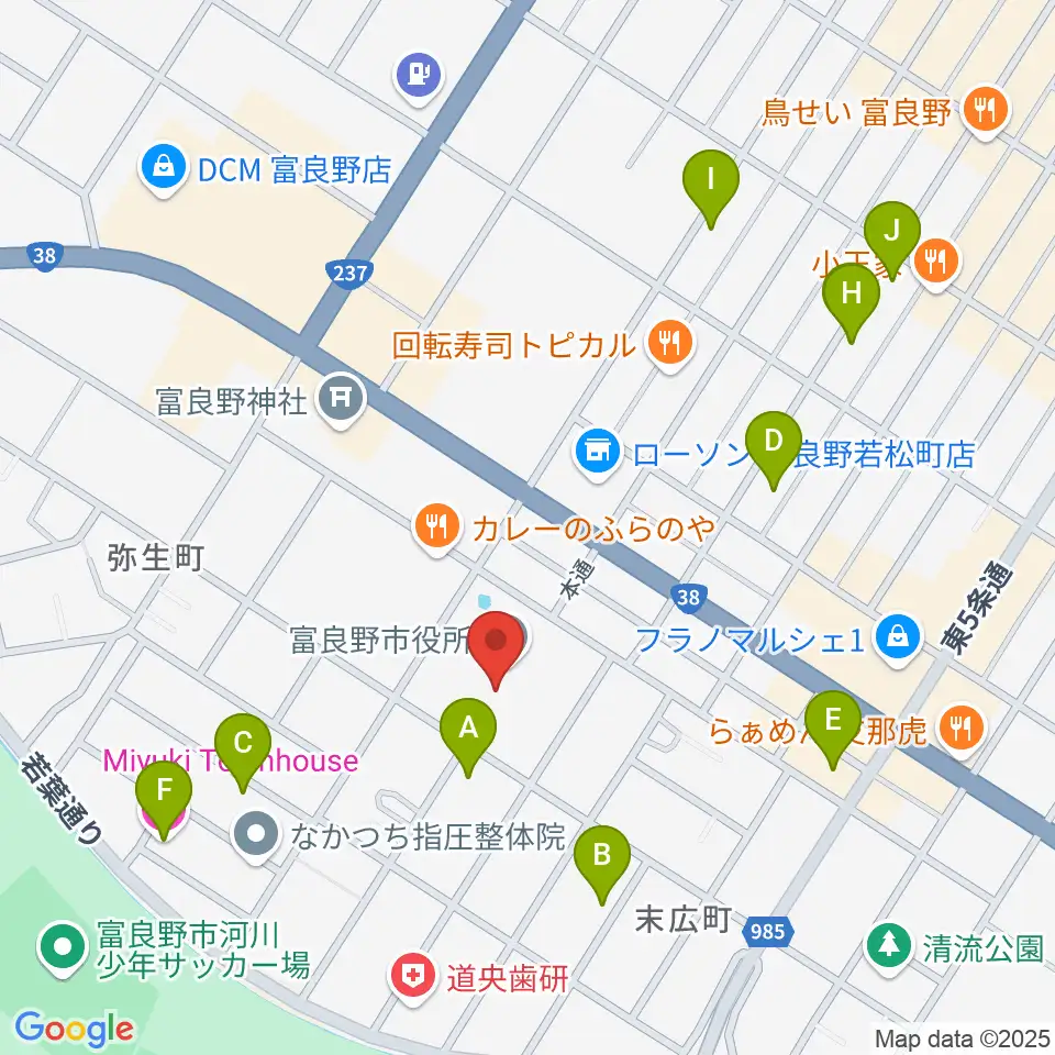 富良野文化会館サンエーホール周辺のホテル一覧地図