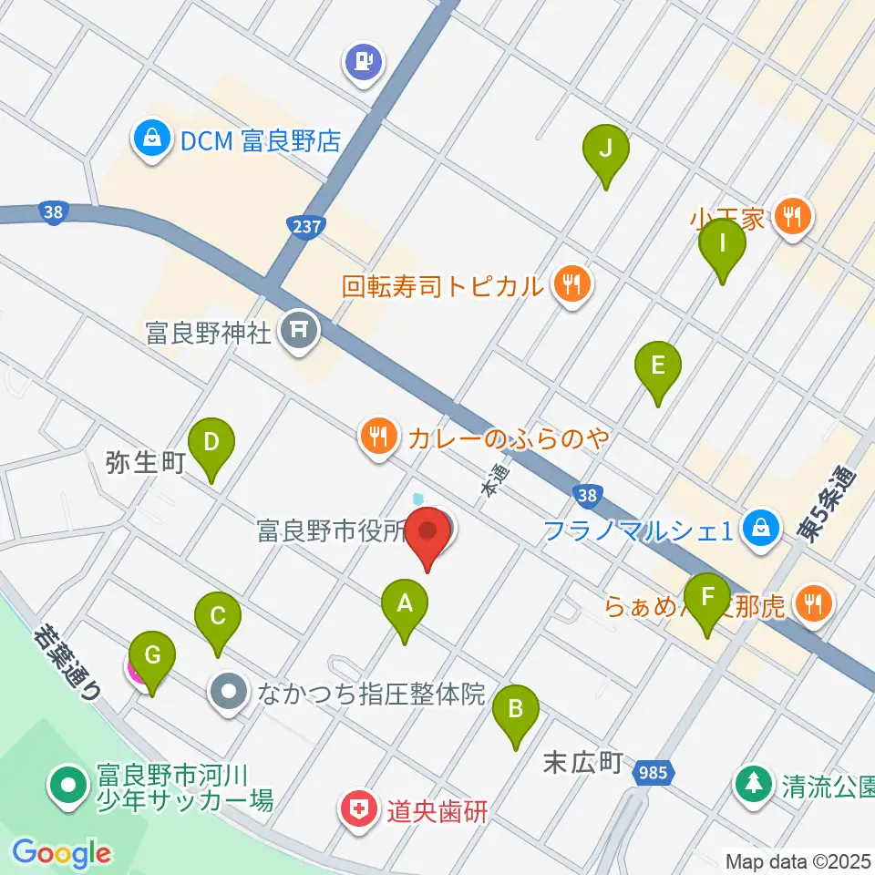 富良野文化会館サンエーホール周辺のホテル一覧地図
